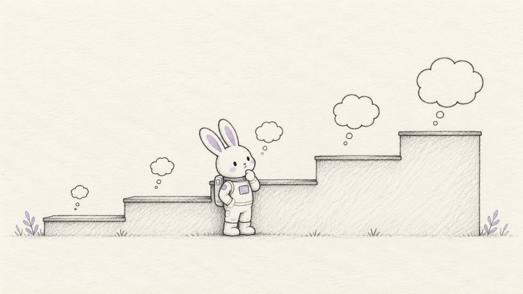 Minimal sketch of a bunny choosing among five ascending steps representing reasoning effort