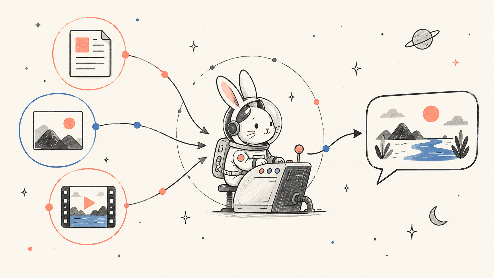 极简草图:文本、图片和视频三种输入汇入 Space Bunny