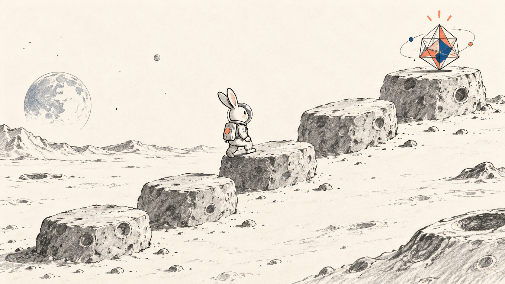 极简草图:Space Bunny 沿五级推理台阶走向复杂谜题
